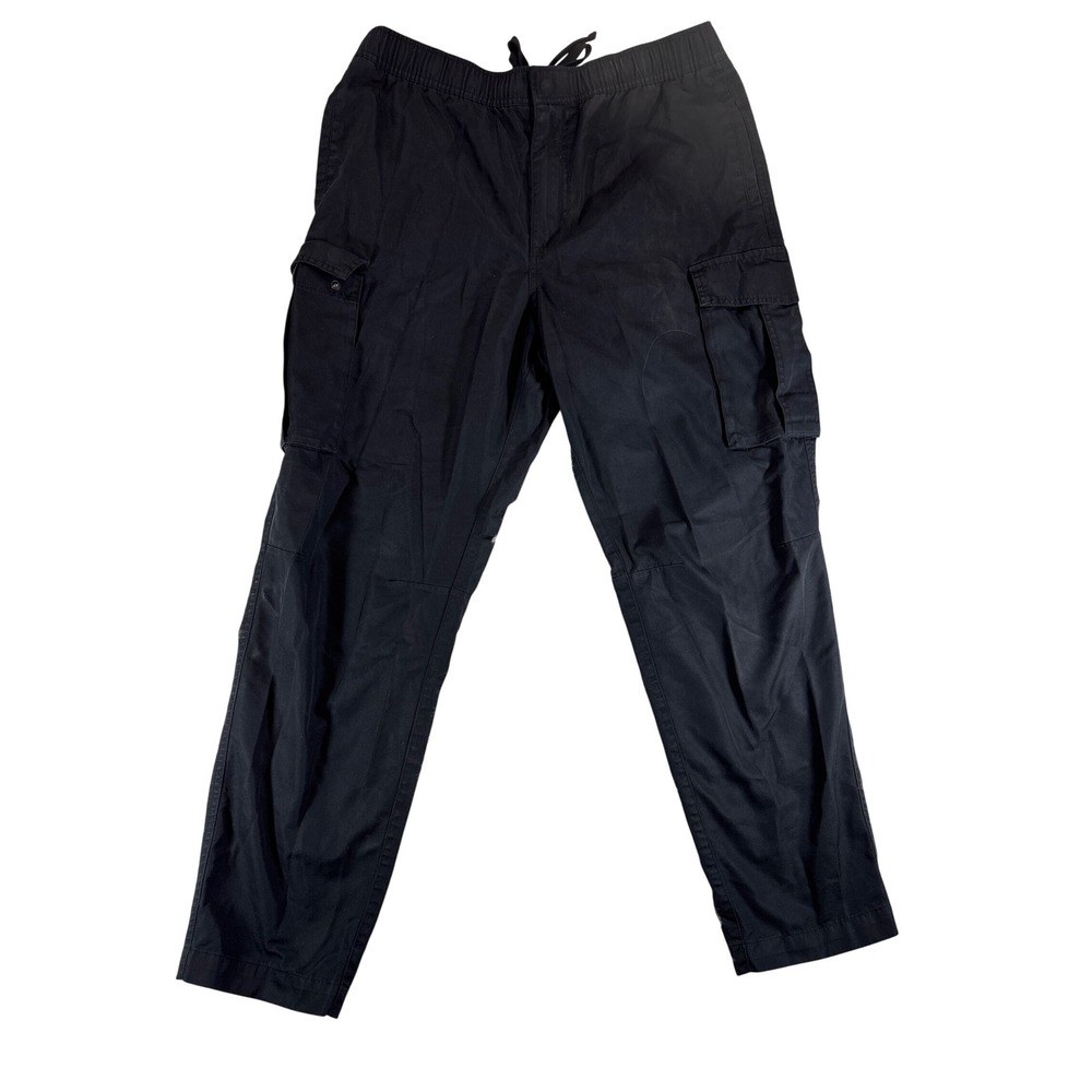 CSG Mens Black Cargo Pants Elastic Waist Cotton Nylon Utility Trousers Size L